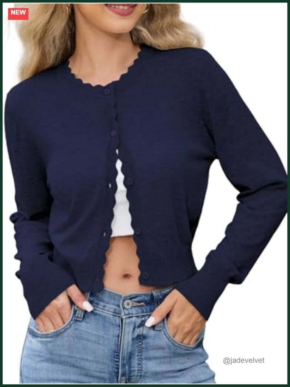 Scalloped Cropped Cardigan Button Down Knit Bolero Shrug Lightweight